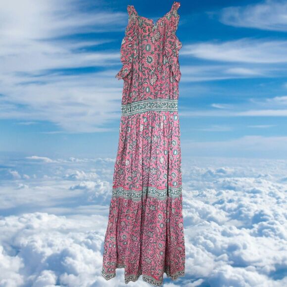 Bell By Alicia Bell Maxi Dress Pink Blue Silk Cotton Size Small Sleeveless - Picture 7 of 9